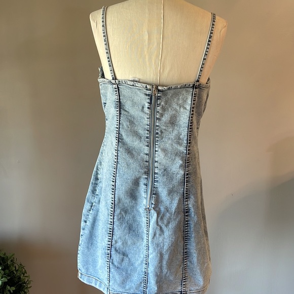 H&M tank sundress spaghetti straps denim stretch ruched bodice zippered Large - Picture 4 of 12